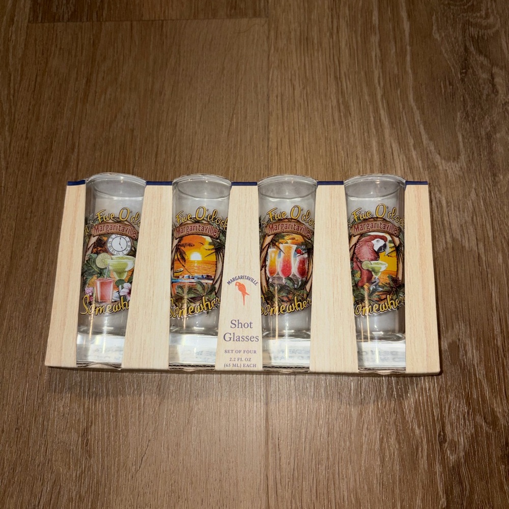 New 4 Margaritaville Shot Glasses It's 5 O'clock Somewhere Glass Set 2.2 Oz - Picture 2 of 11